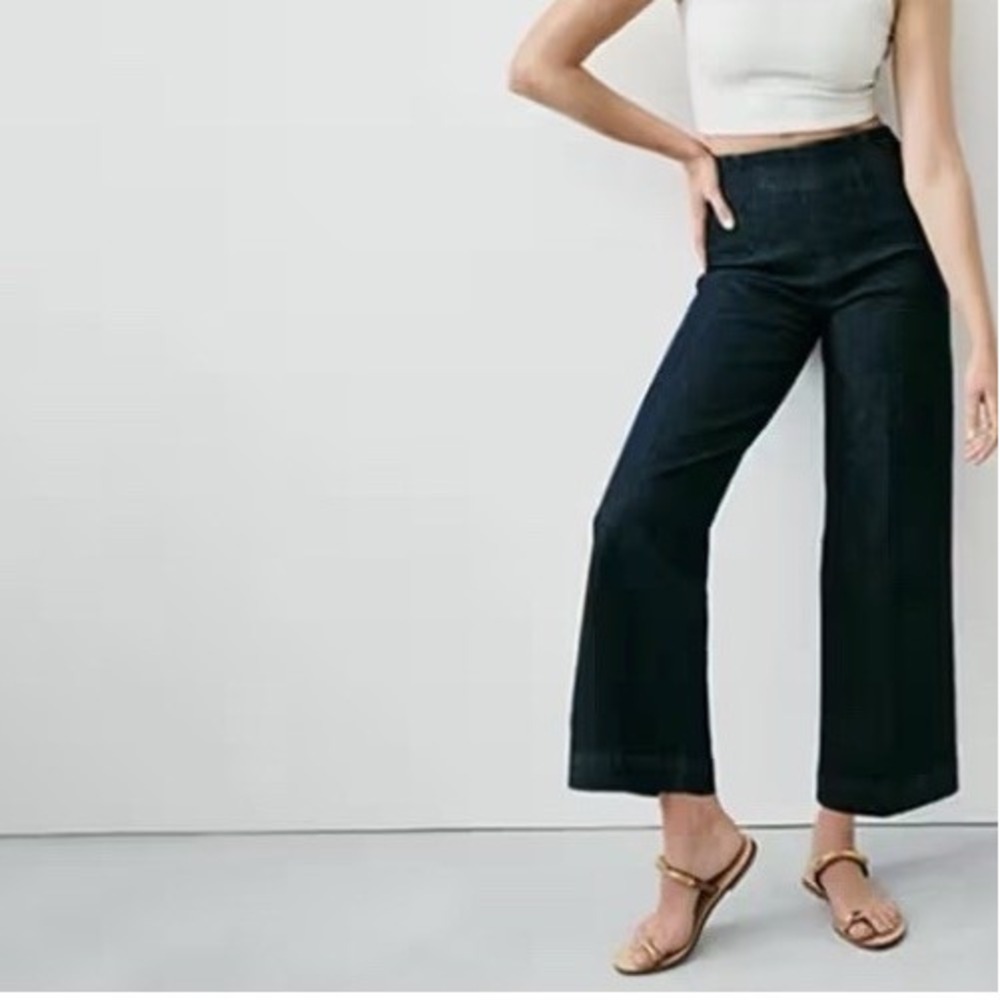 Spanx Everywear Zero Waistband Jeans Cropped Wide Leg Denim M Indigo Shapewear